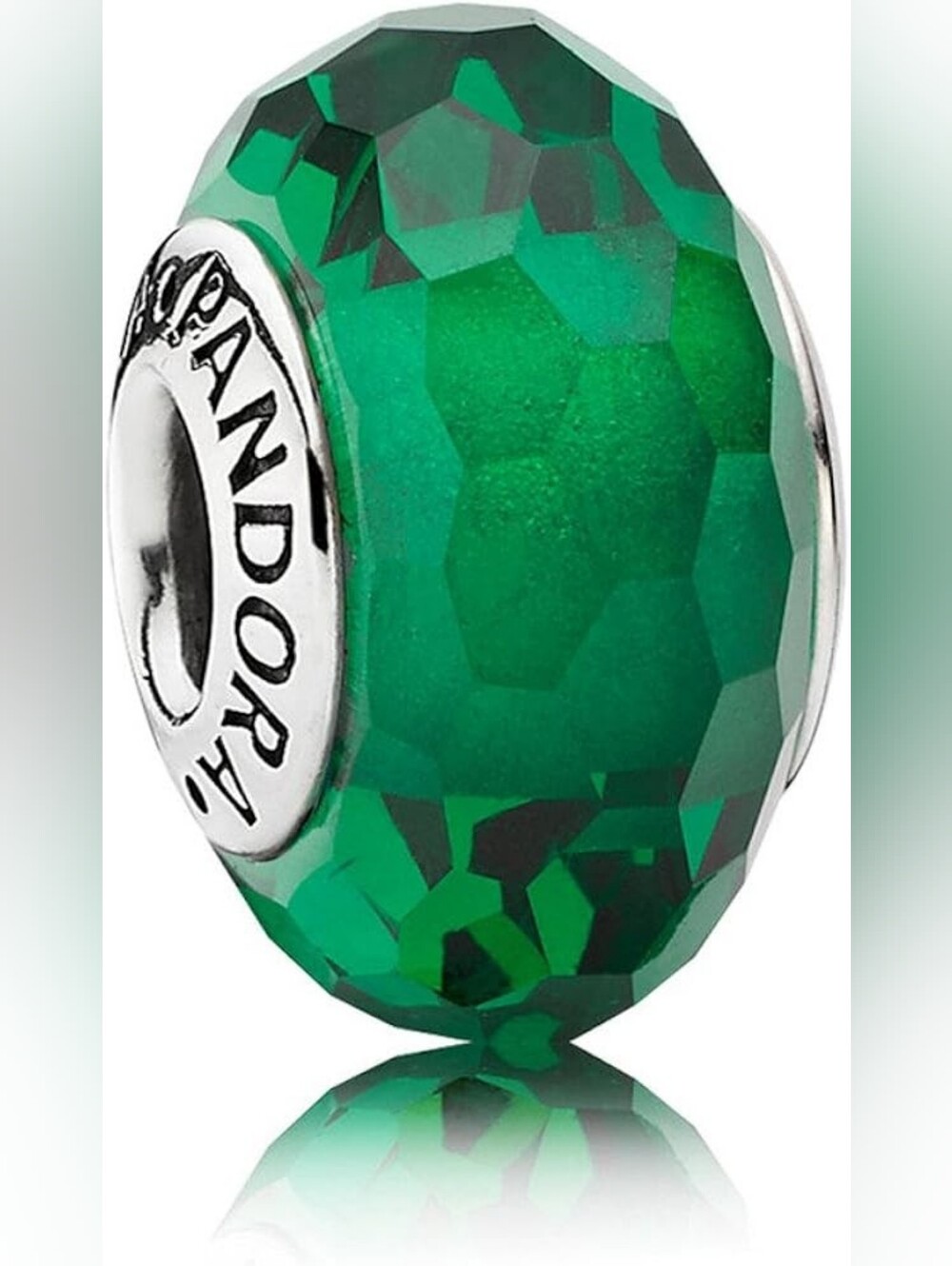 Pandora Fascinating Green Faceted Murano Glass Charm Sterling Silver Retired